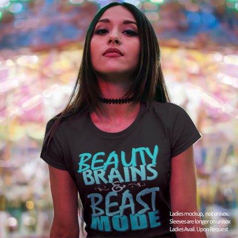 Beauty Brains Beast Mode (Blue) - Basic Softstyle T-Shirt | Gildan 64000