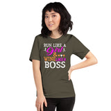 Run Like a Girl, Wine Like a Boss - Unisex Staple T-Shirt | Bella + Canvas 3001 - Multiple Colors Avail.